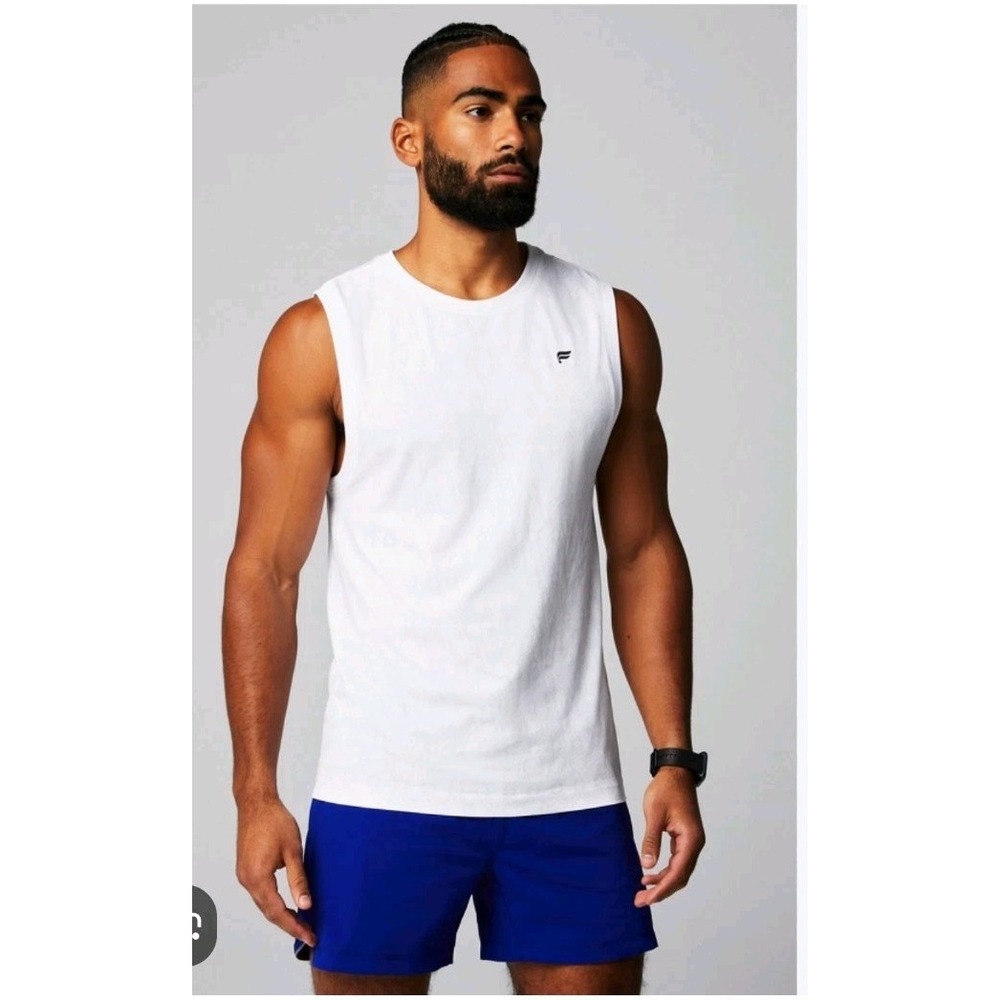 Fabletics Men L Muscle Tank Top Shirt Sleeveless Training White Athletic NWT